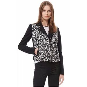 Rebecca Taylor Jacquard Black Leopard & Leather Trim Moto Jacket Size 2 NWT